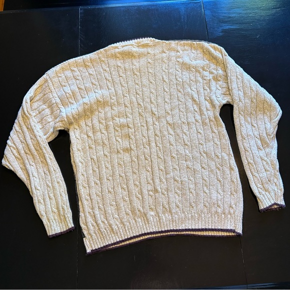 Vintage Liberty Sweater Large Cable Knit Crewneck  Patchwork Look Cream Red - Picture 5 of 5
